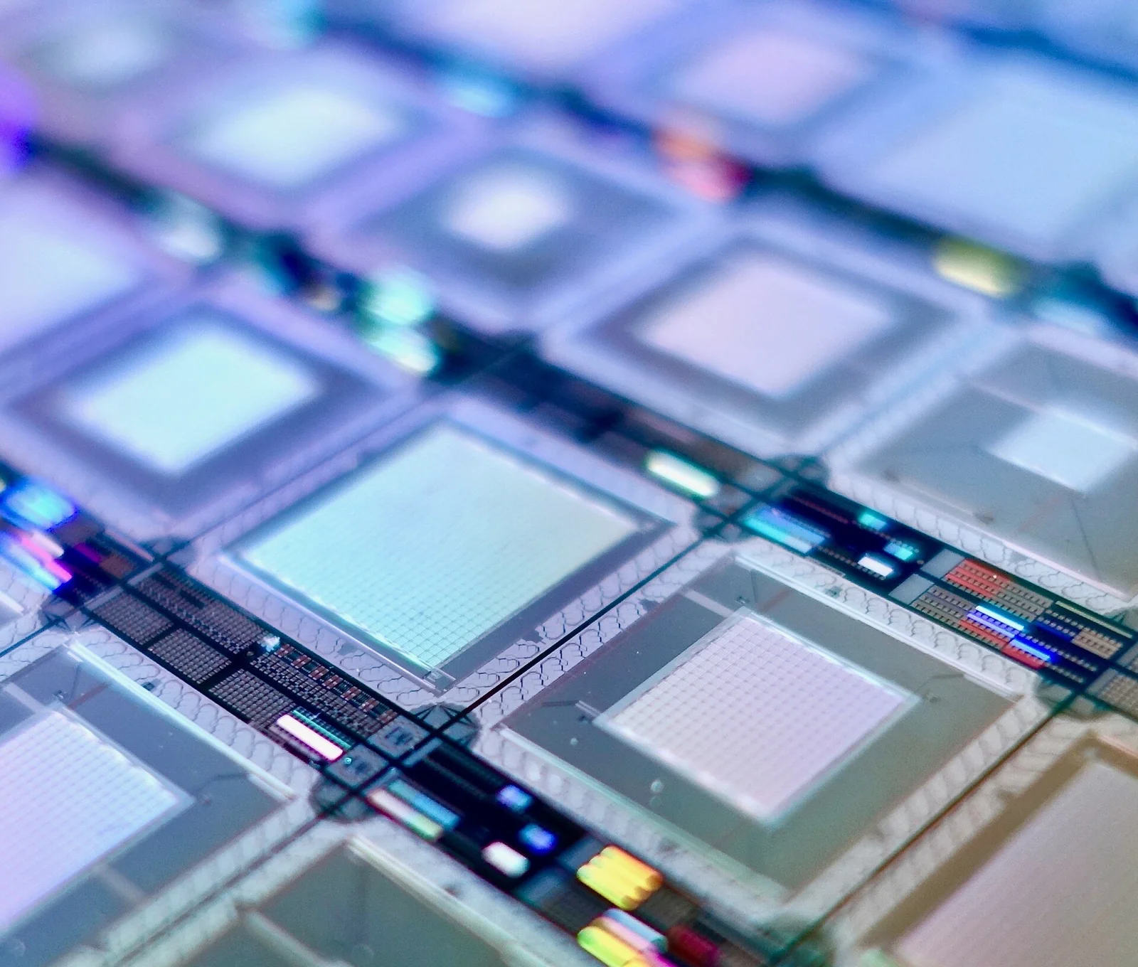 Primo piano del processore quantistico D-Wave 2000Q montato su una scheda quadrata dorata con connettori metallici, l'hardware annealer da 2000 qubit.