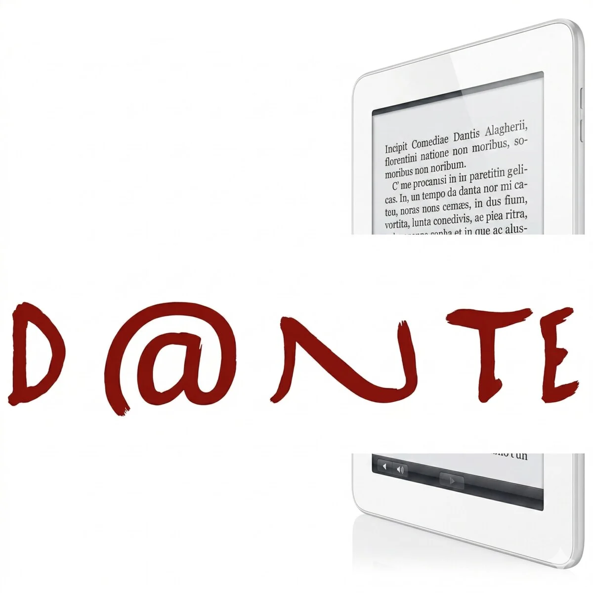 Immagine del progetto D@nte: e-reader che mostrano il testo della Divina Commedia accanto al marchio D@nte.