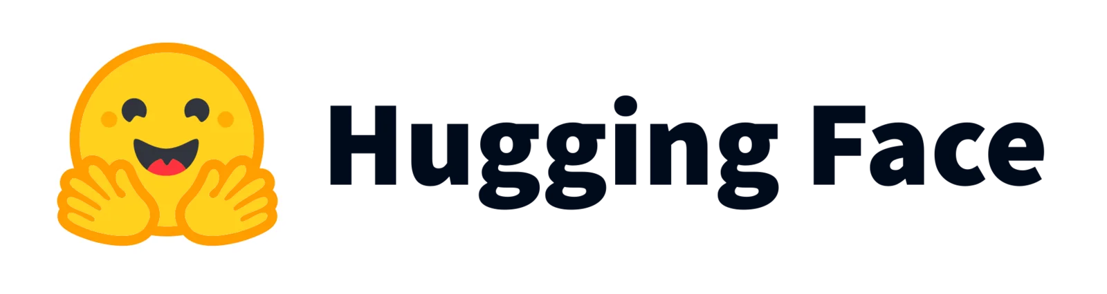 Logo di Hugging Face: faccina gialla che abbraccia con le mani aperte, accanto alla scritta 'Hugging Face'.