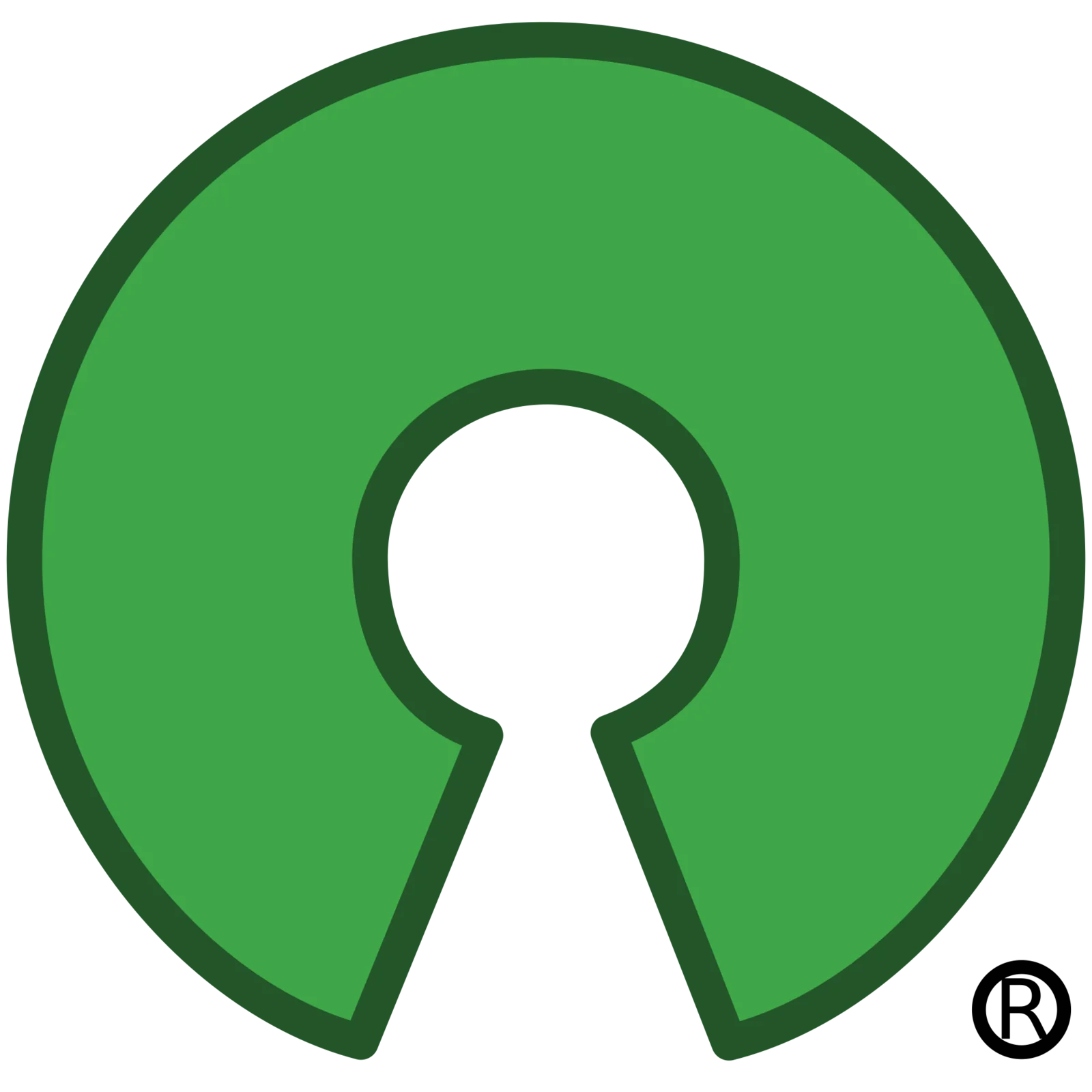Logo della Open Source Initiative: un buco della serratura stilizzato verde con bordo verde scuro, che fonde la lettera O con la sagoma di una serratura.