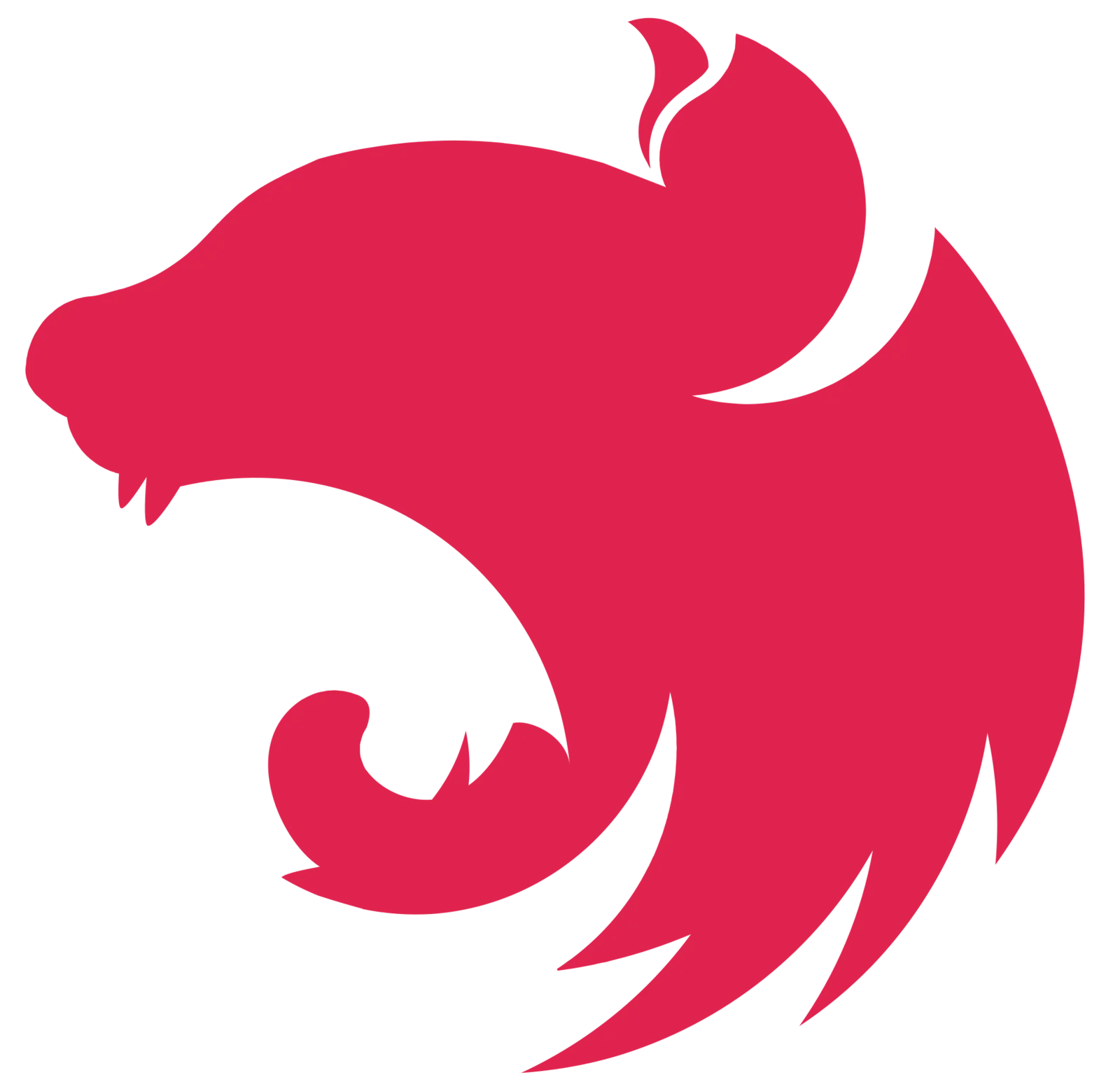Logo ufficiale di NestJS: un marchio stilizzato a forma di scudo/testa di felino in rosso magenta su sfondo trasparente.