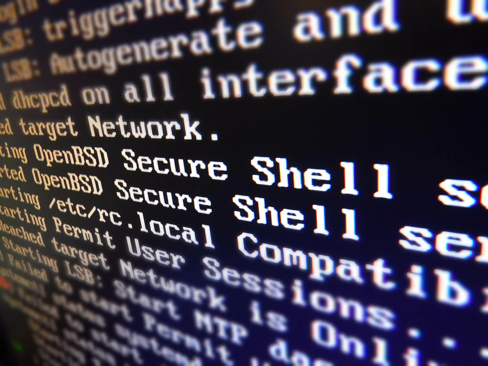 Schermo di un terminale OpenBSD con testo a riga di comando che mostra l'avvio del server SSH (sshd).