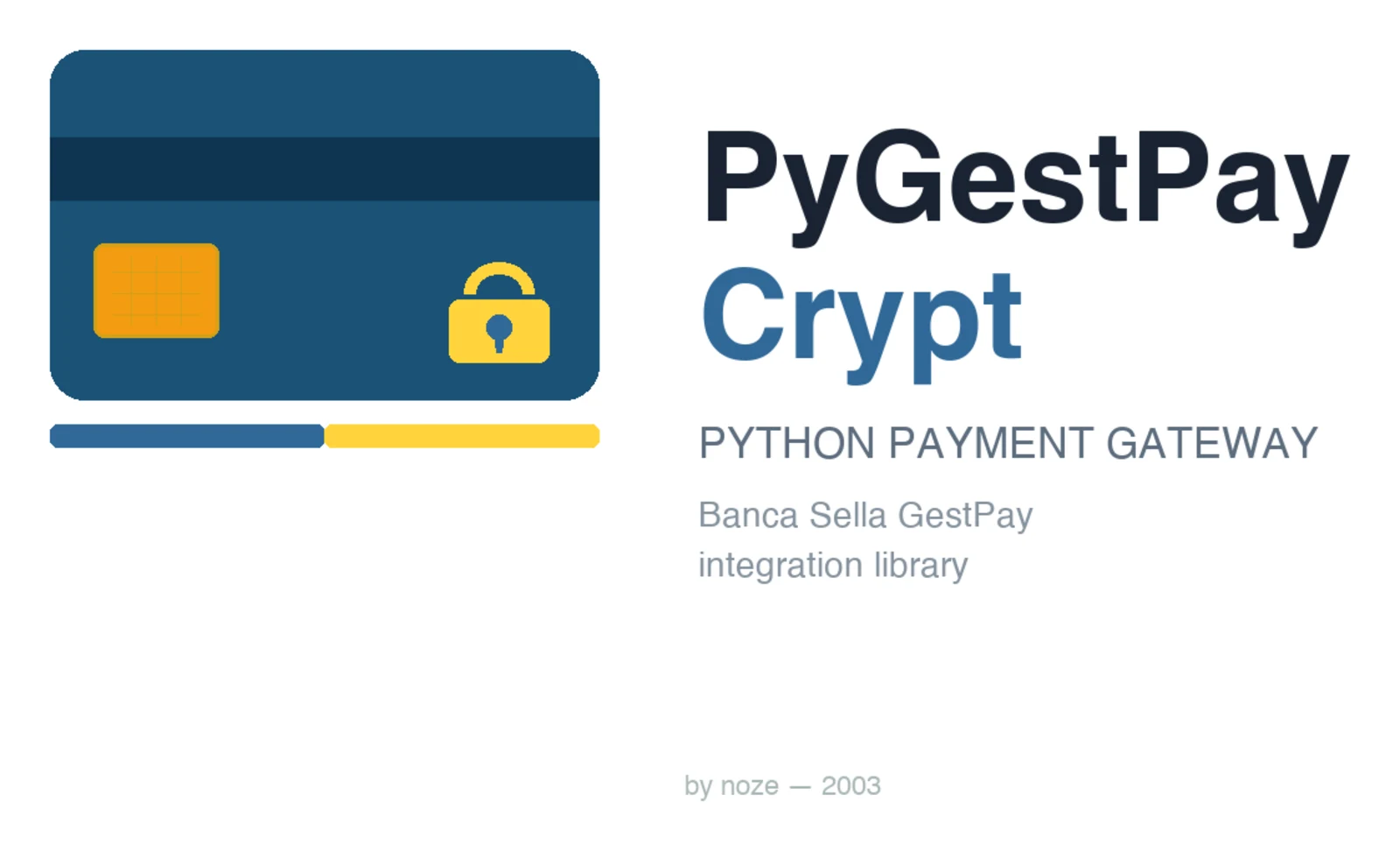 Logo del progetto PyGestPayCrypt: una carta di credito con lucchetto accanto al nome della libreria di pagamento Python.
