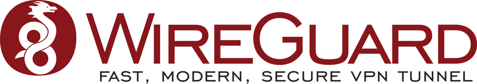 Logo di WireGuard: un drago serpentino stilizzato in rosso e nero accanto alla scritta 'WireGuard' in caratteri grassetti.
